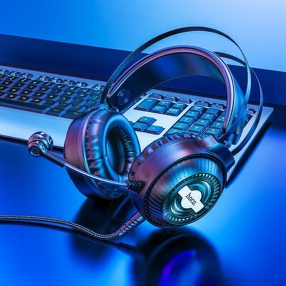 Hoco W101 Streamer Gaming Ενσύρματα Ακουστικά 3.5mm/USB με LED Φωτισμό  - Μαύρα image 2