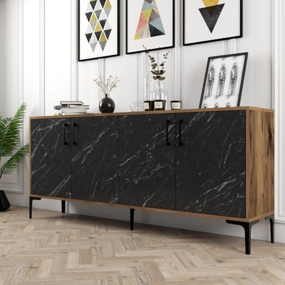 Μπουφές 24Mall Viterbo από Μοριοσανίδα/Μέταλλο 180x35x78 cm - Καρυδί/Μαύρος image 2