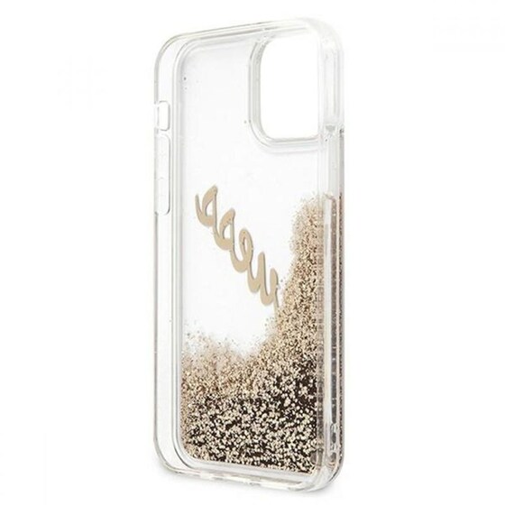 Θήκη Apple iPhone 12 Pro Max - Guess Glitter Script Vintage Gold Logo - Clear/Glitter Gold image 3