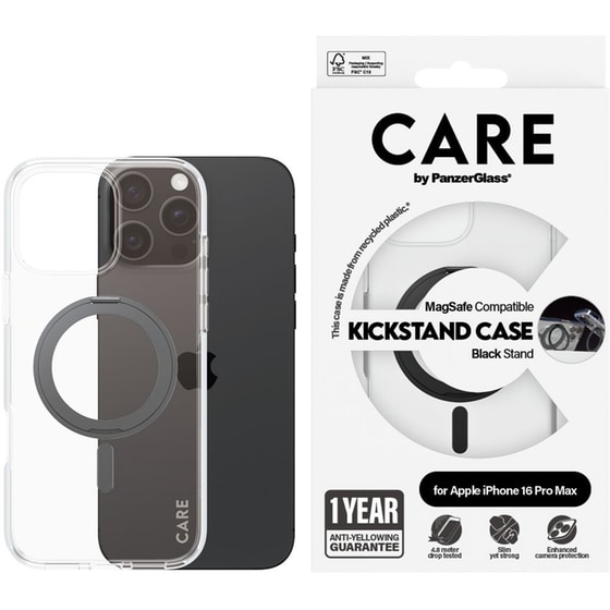 Θήκη Apple iPhone 16 Pro Max - PanzerGlass MagSafe Kickstand Case - Transparent with Black Stand image 1