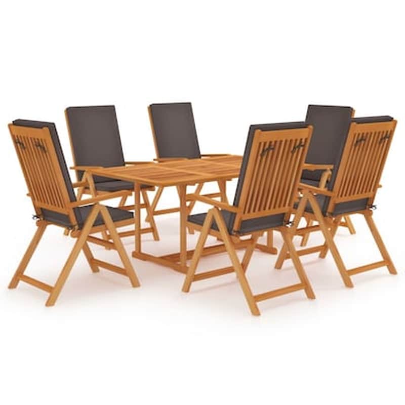 Vidaxl Σετ Τραπεζαρίας Κήπου 7 Τεμ. Μασίφ Ξύλο Teak Με Γκρι Μαξιλάρια