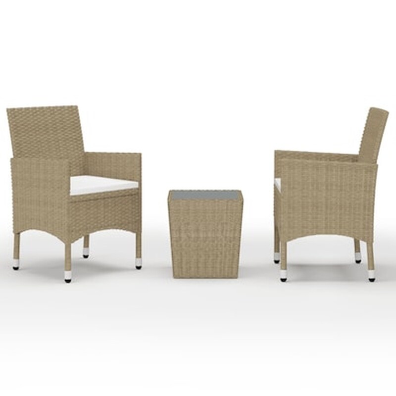 Vidaxl Σετ Επίπλων Mπιστρό 3 Τεμ. Μπεζ Συνθετικό Ρατάν /ψημένο Γυαλί