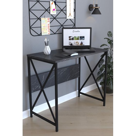 Γραφείο ArteLibre Casilda από Μοριοσανίδα/Μέταλλο 75x90x45cm -  Μαύρο με Όψη Μαρμάρου image 1
