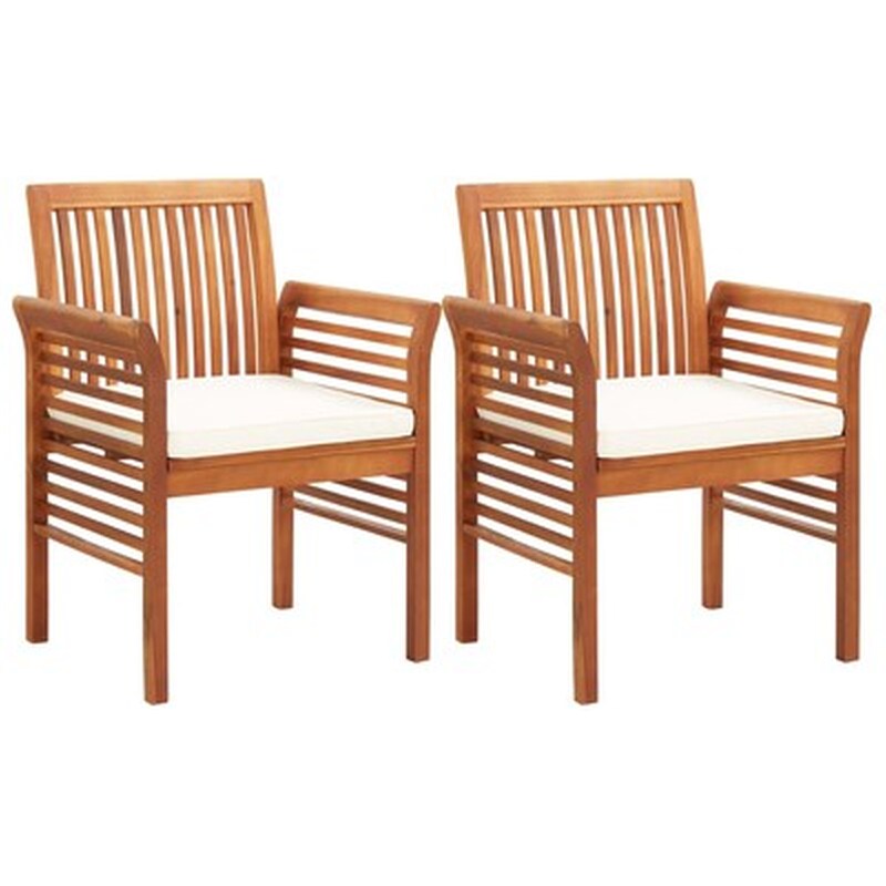 Καρέκλες Τραπεζαρίας Κήπου Vidaxl από Μασίφ Ξύλο Ακακίας με Μαξιλάρια 2 Τεμ. 64x60x90cm - Καφέ