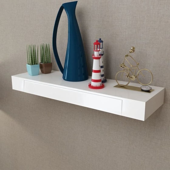 Ράφι Τοίχου VidaXL με Συρτάρι από MDF 80x25x8 cm - Λευκό image 4