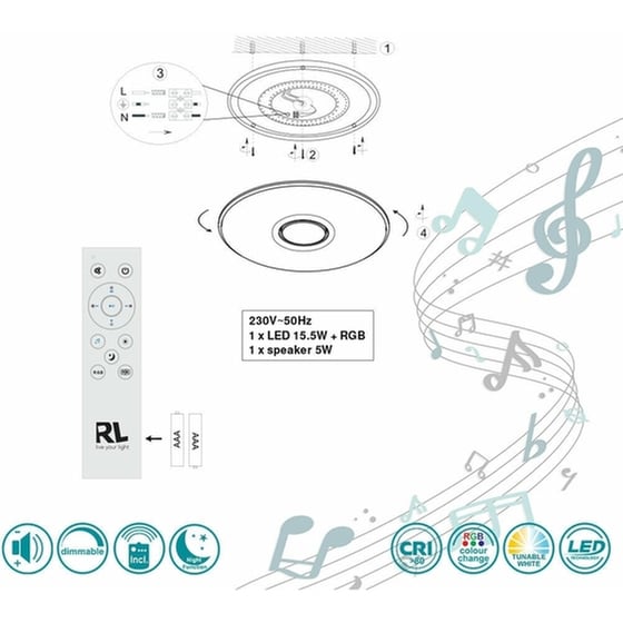 Trio Lighting Musica Smart Πλαφονιέρα Οροφής 41εκ. Λευκή με Ενσωματωμένο LED και Τηλεχειριστήριο image 2