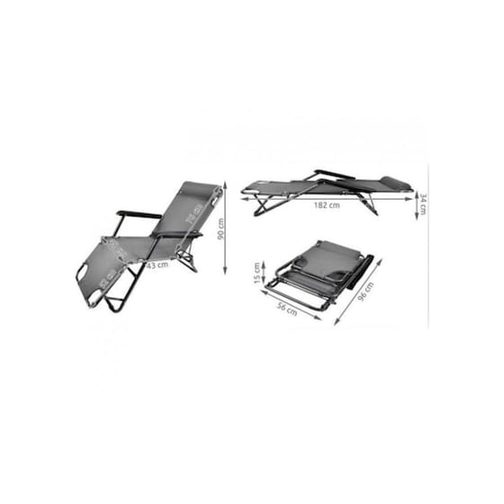 Μεταλλική Ξαπλώστρα Κήπου, Παραλίας, Θαλάσσης Με Μαξιλάρι Σε Γκρι Χρώμα, 153x47x87 Cm, Sunbed image 1