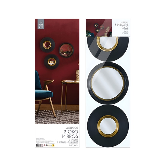 Σετ Διακοσμητικοί Καθρέπτες Home Deco Factory 25.5cm 3 Τμχ - Μαύρο/Χρυσό image 3