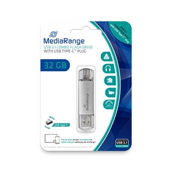 MediaRange 32GB USB 3.0 Stick με σύνδεση USB-A & USB-C Ασημί image 0