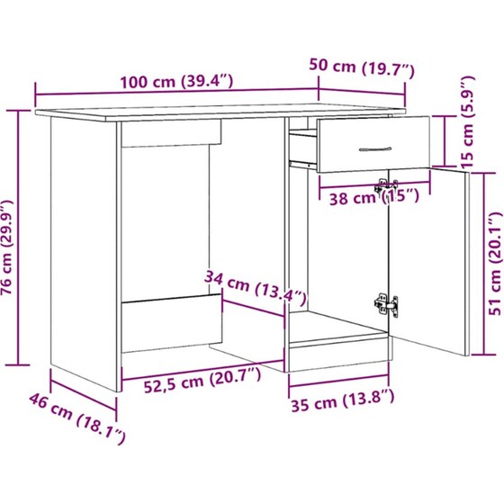 Γραφείο VidaXL από Επεξεργασμένο Ξύλο 100x50x76 cm - Όψη Παλαιού Ξύλου image 9