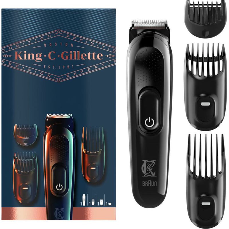 Ξυριστική Μηχανή GILLETTE x BRAUN King C. Gillette Προσώπου Επαναφορτιζόμενη με 3 Εξαρτήματα Κοπής - Μαύρο