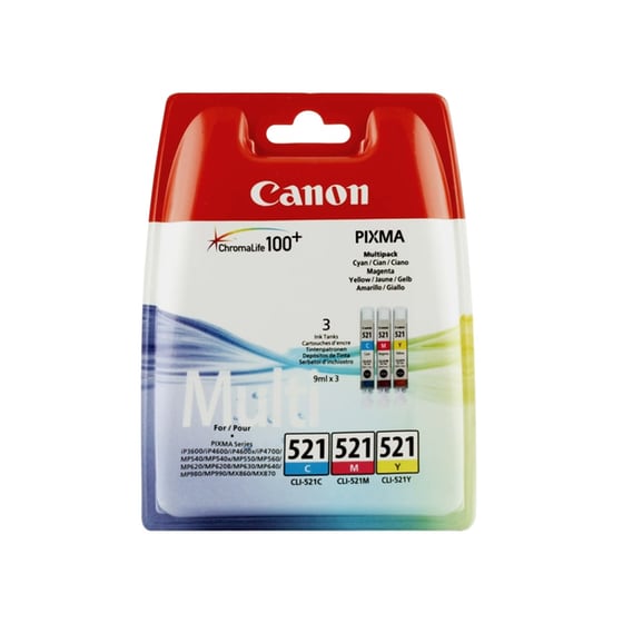 Canon CLI-521 Κυανό / Ματζέντα / Κίτρινο Πακέτο 3 Μελανιών Εκτυπωτή 2934B010 image 0
