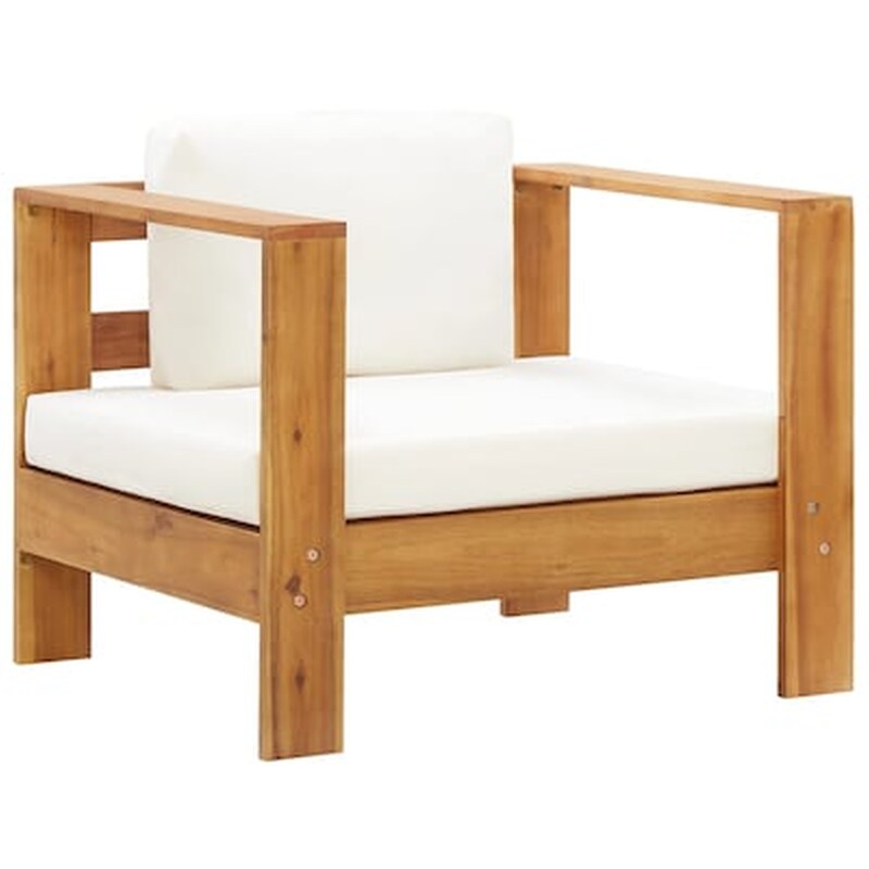Πολυθρόνα Κήπου Vidaxl από Μασίφ Ξύλο Ακακίας με Μαξιλάρι 80x65x60cm - Κρεμ VIDAXL