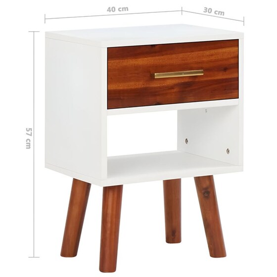 Κομοδίνο Vidaxl Από Μασίφ Ξύλο Ακακίας 2τμχ 40x30x57 cm - Λευκό Ματ Καφέ image 5