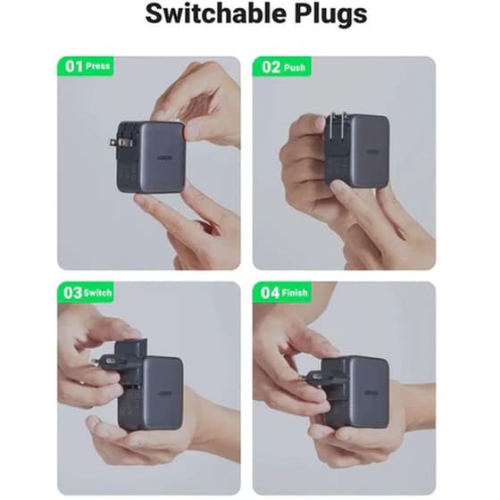 Φορτιστής Πρίζας Ugreen Travel 1x USB-Α, 2x USB-C 65W - Grey image 4