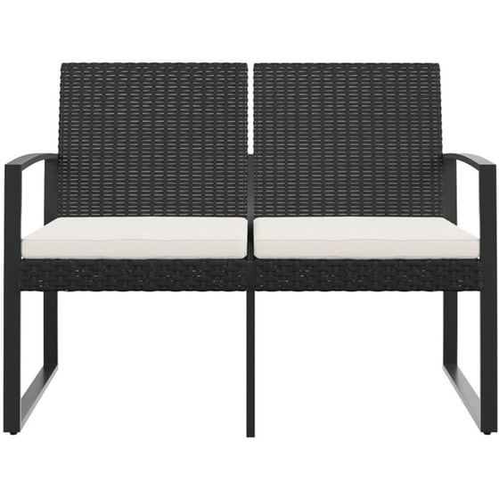 Διθέσιο Παγκάκι Κήπου VidaXL με Μαξιλάρια από Ρατάν Πολυπροπυλενίου 103.5x57x77.5 cm - Μαύρο/Λευκό image 3