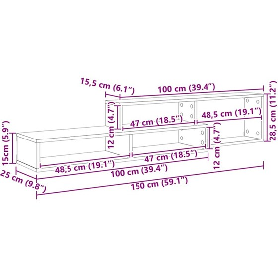 Έπιπλο Τηλεόρασης VidaXL Επιτοίχιο 150 x 25 x 28,5 cm - Γκρι image 7