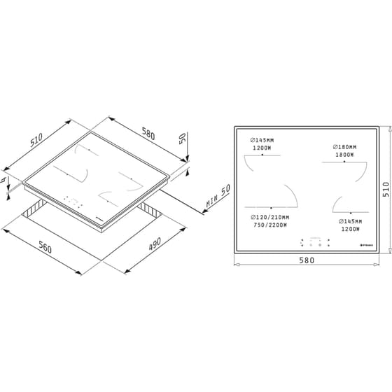 PYRAMIS PHC61510IFB 58 cm Εστία Κεραμική Αυτόνομη  Μαύρο image 1