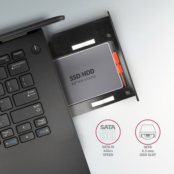 AXAGON RSS-CD09 Caddy 9.5mm για 2.5" SSD/HDD σε DVD Slot με LED Αλουμινίου image 4
