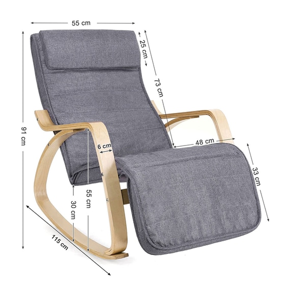 Κουνιστή Πολυθρόνα Relax Songmics 55x80x91 cm - Γκρι image 4
