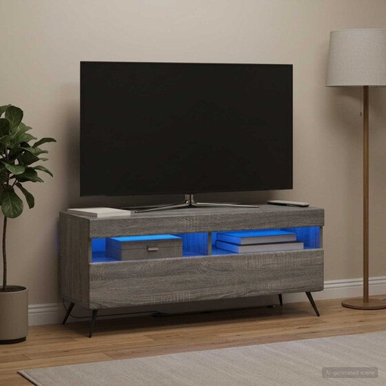 Έπιπλο Τηλεόρασης με LED VidaXL από Επεξεργασμένο Ξύλο - Γκρι Sonoma image 3