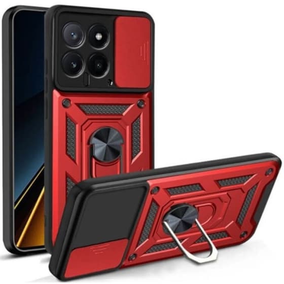 Θήκη Xiaomi 14 - Bodycell Armor Slide με Κάλυμμα για την Κάμερα & Μεταλλικό Ring Holder - Red image 0