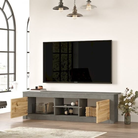 Έπιπλο Τηλεορασης από Μοριοσανίδα 160x35.3x45cm - Γκρι/Καφέ image 2