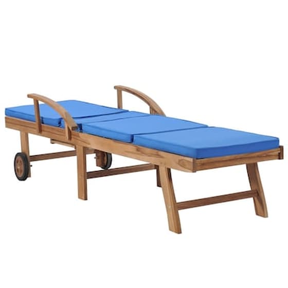 Ξαπλώστρα VidaXL με Μαξιλάρι από Μασίφ Ξύλο Teak 195x59.5 cm- Μπλε image 5