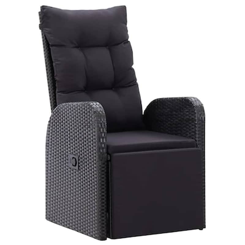 Vidaxl Πολυθρόνα Κήπου Ανακλινόμενη Μαύρη Συνθετικό Ρατάν Με Μαξιλάρι