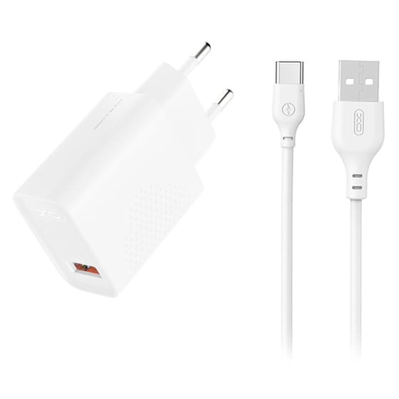 Φορτιστής Πρίζας XO L159 USB-A με Καλώδιο USB-C 18W Quick Charge 3.0 - Λευκό image 2