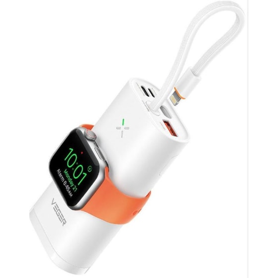 Mini Powerbank Veger W1162s Fast Charge Magfan 10.000mAh + Ασύρματη Φόρτιση Apple Watch - Λευκό image 0