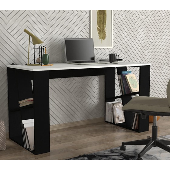 Γραφείο Μελέτης ArteLibre από Μελαμίνη 140x60cm - Μαύρο/Λευκό image 1