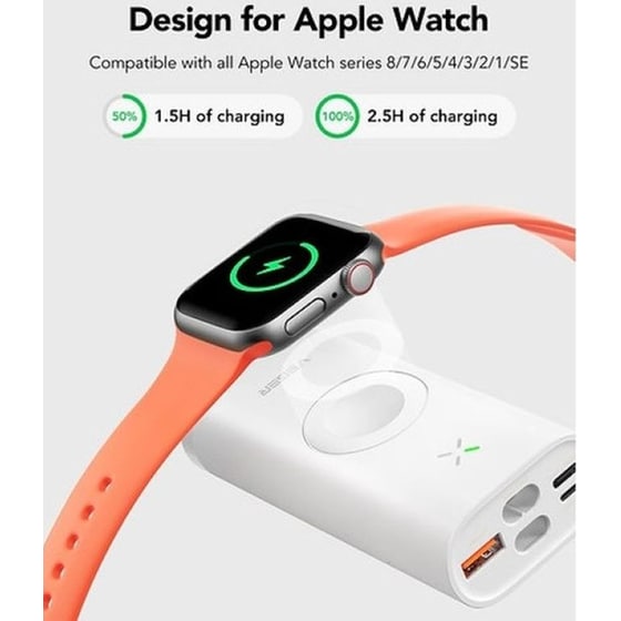 Mini Powerbank Veger W1162s Fast Charge Magfan 10.000mAh + Ασύρματη Φόρτιση Apple Watch - Λευκό image 1