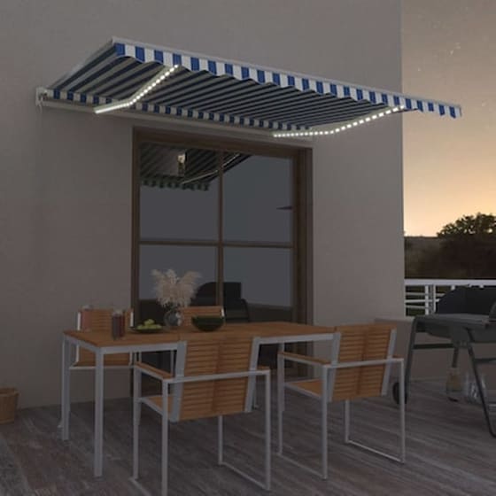 Τέντα Vidaxl Συρόμενη Χειροκίνητη με LED 400x350cm - Λευκό/Μπλε image 0