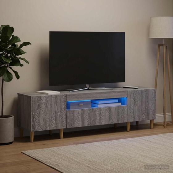 Έπιπλο Τηλεόρασης με LED VidaXL από Επεξεργασμένο Ξύλο - Γκρι Sonoma image 2