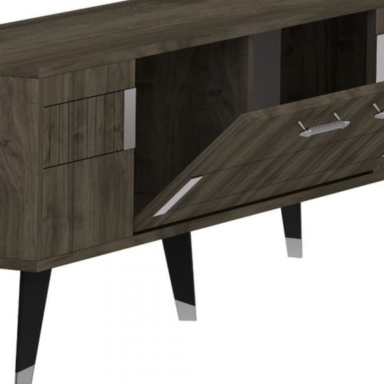Έπιπλο Τηλεόρασης 24Mall Moda από Μοριοσανίδα 150x35x53.2 cm - Καρυδί/Ασημί image 3