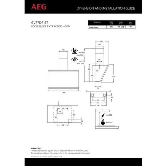 AEG GV77D91ST 90 cm Matt Black Καμινάδα - Τζάκι Απορροφητήρας image 7