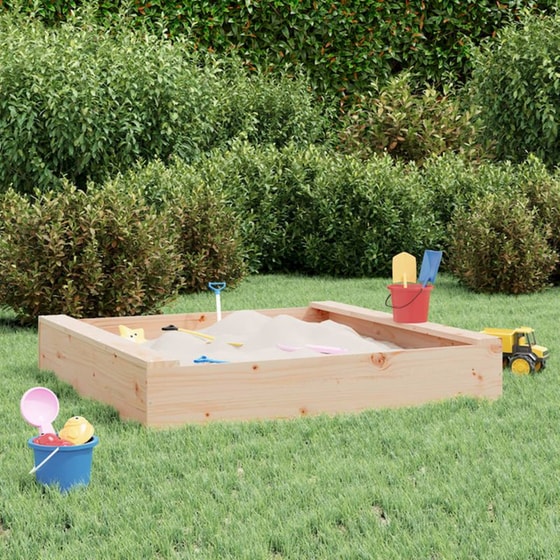 VidaXL Αμμοδόχος με Καθίσματα Τετράγωνη 111x111x20cm Ξύλινη - Φυσικό Χρώμα Ξύλου image 2
