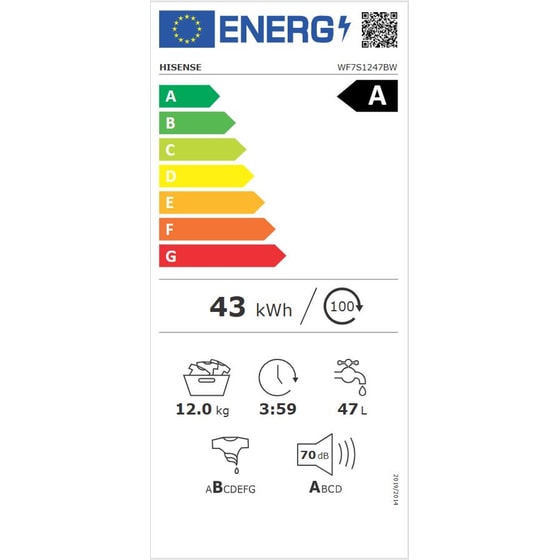HISENSE WF7S1247BW 12 kg 1.400 Στροφές Λευκό με WiFi Πλυντήριο ρούχων image 7
