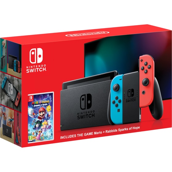 Nintendo Switch 2019 Neon Blue/Neon Red & Mario + Rabbids Sparks of Hope Bundle image 1