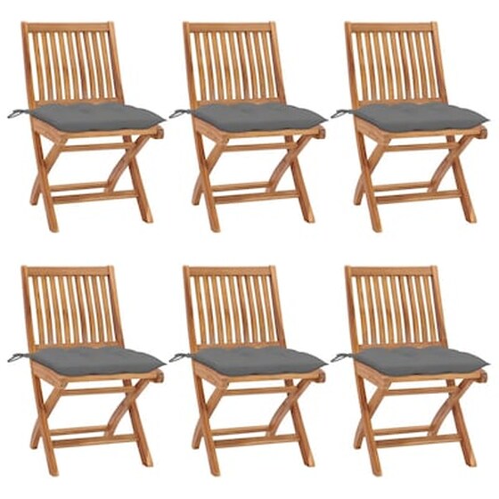 Vidaxl Καρέκλες Κήπου Πτυσσόμενες 6 Τεμ. Μασίφ Ξύλο Teak Με Μαξιλάρια image 0