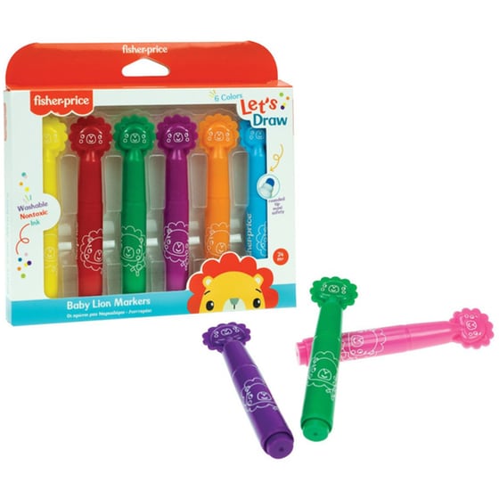 Μαρκαδόροι Ζωγραφικής Fisher Price Οι πρώτοι μου μαρκαδόροι Let's Draw Λιονταράκι (6 Τεμάχια) image 0