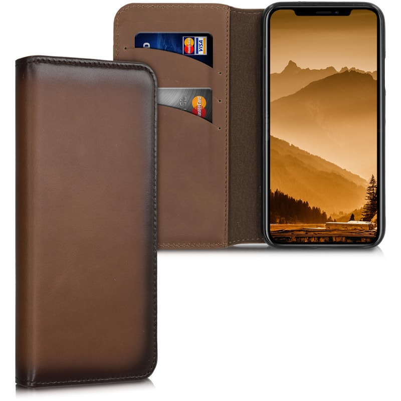 Θήκη Apple iPhone X/iPhone XS - Kalibri Wallet Leather Case - Vintage Brown