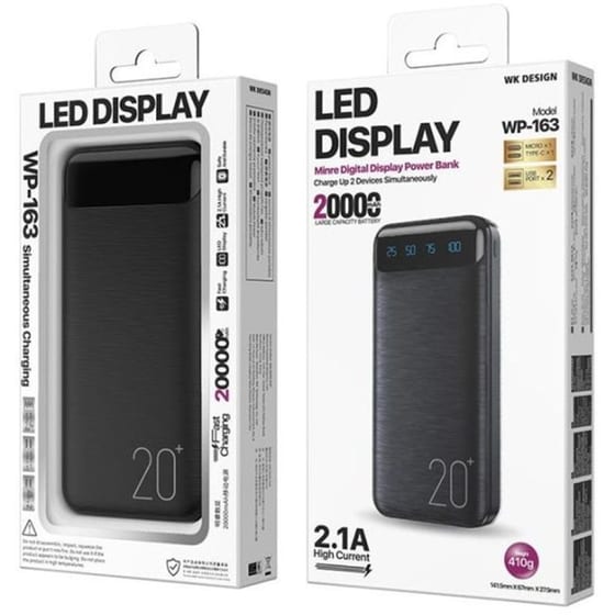 Powerbank WK WP-163 20.000 mAh - Μαύρο image 1