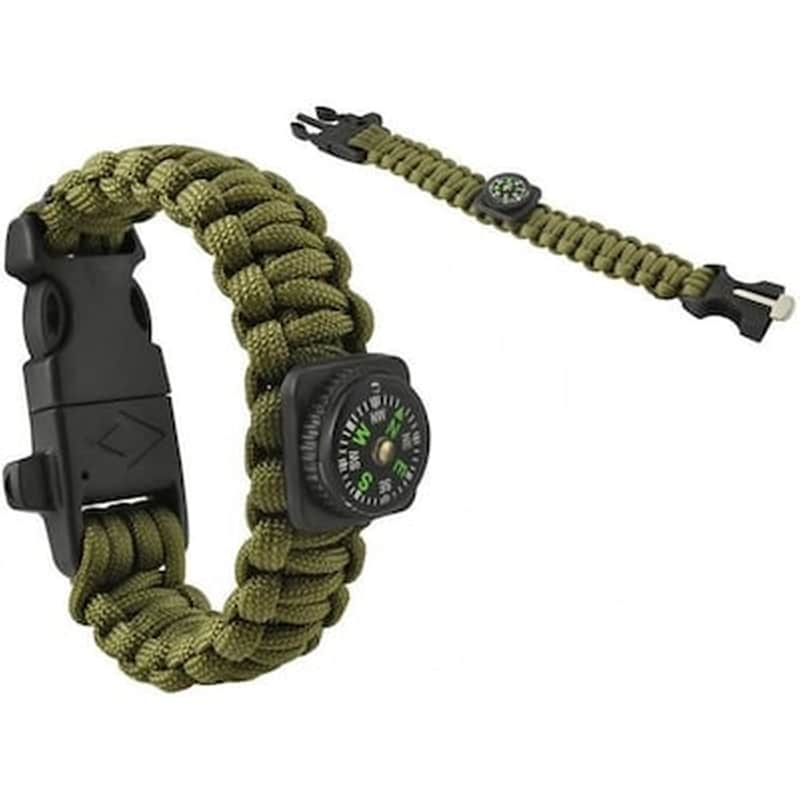 Βραχιόλι Επιβίωσης Survivor Paracord Armband Army Green 5in1 Tool Survival Out (oem-6063)