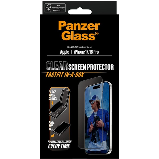 Προστατευτικό οθόνης Apple iPhone 17/iPhone 16 Pro - PanzerGlass FastFit in-a-box - Ultra-Wide Fit Screen Protection image 3