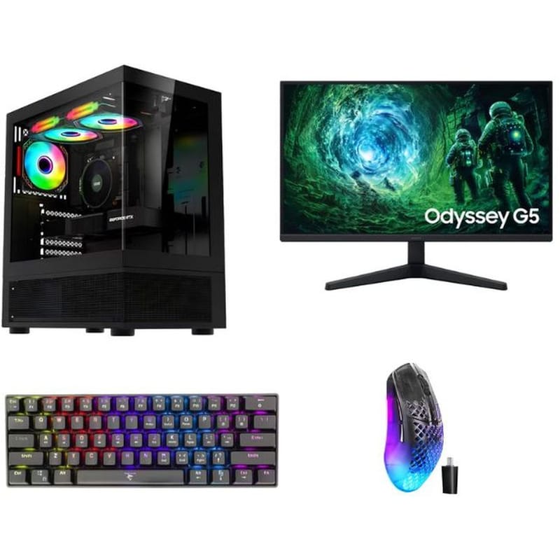 Bundle Desktop Vengeance (AMD Ryzen 5-5500/16 GB/512GB SSD/GeForce RTX 5060/FreeDOS) White Shark Shinobi Ενσύρματο Πληκτρολόγιο Steelseries Aerox 3 Ασύρματο Ποντίκι Samsung Odyssey G5 G53F LS27FG530 Gaming Monitor 27