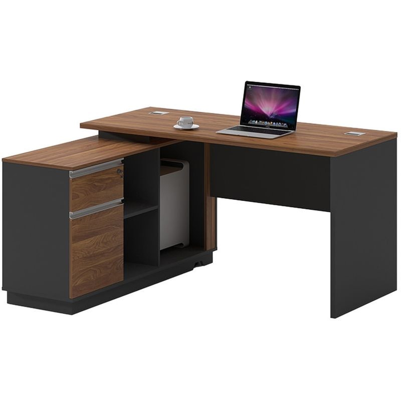 Γραφείο Με Αριστερή Γωνία Oscar Pakoworld Καρυδί-ανθρακί 160x140x76εκ – 246-000012