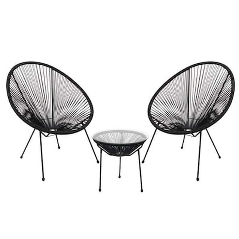 WOODWELL Acapulco Set Τραπ 2 Πολ Μετ Μαύρo Plastic Rattan Μαύρο