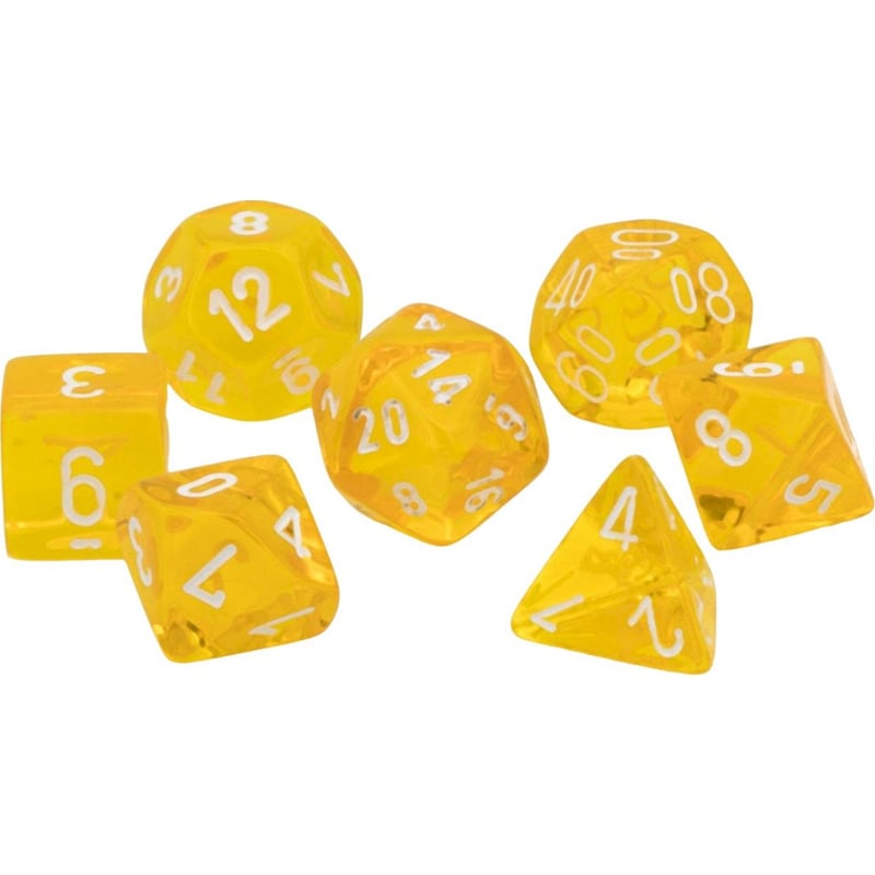 CHESSEX Σετ Ζάρια - 7 Dice Set Translucent Polyhedral Yellow With White Chessex